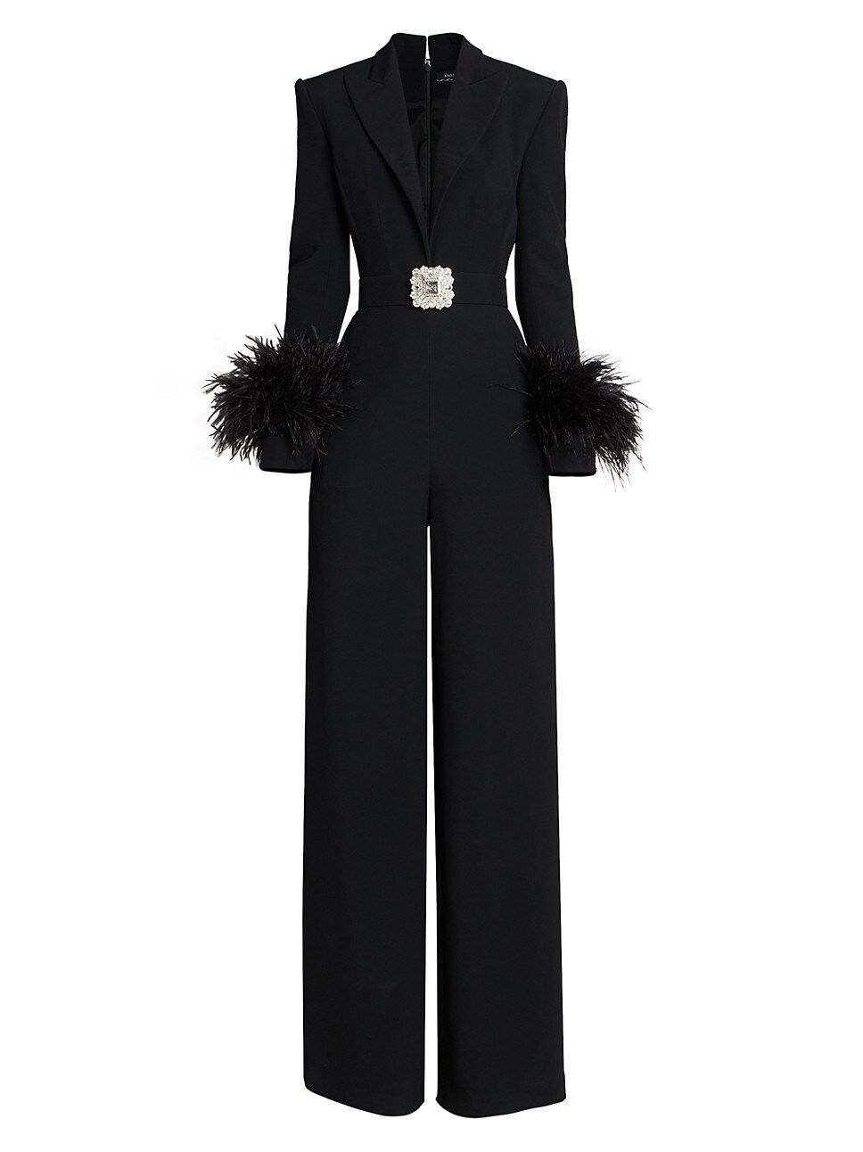 Feather-Embellished Belted Jumpsuit | Saks Fifth Avenue