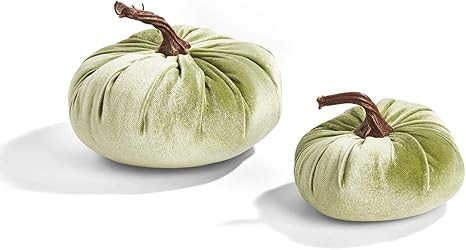 Velvet Pumpkins for Decorating - Set of 2, Plush Green Velveteen Fabric with Realistic Stems, 5 I... | Amazon (US)