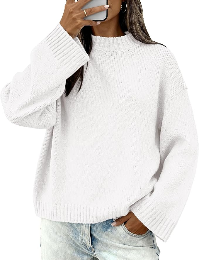 BTFBM Sweaters for Women 2025 Casual Crewneck Long Sleeve Loose Ribbed Knit Pullover Sweater Wint... | Amazon (US)