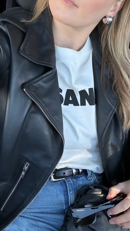 My fave leather jacket and Jil Sander tee (20% off with code SS2024). Sized up to a large in the jacket for an oversized fit. #springstyle #springoutfit 

#LTKSeasonal #LTKfindsunder100 #LTKsalealert