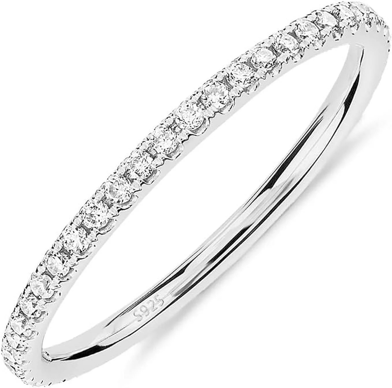 PAVOI Rhodium Plated 925 Sterling Silver Stackable CZ Ring for Women | Thin Band for Stacking | S... | Walmart (US)