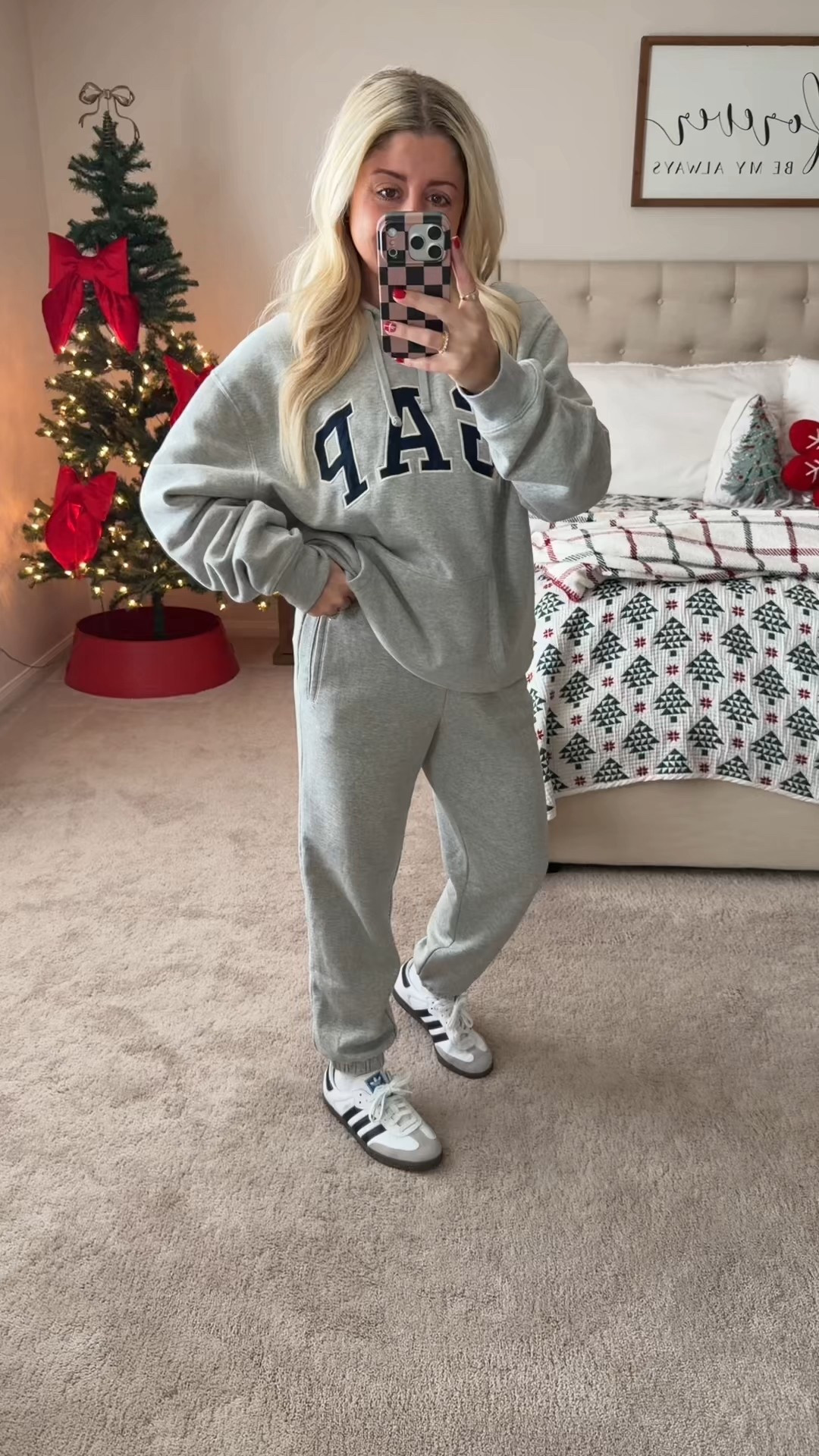 Gap matching set on sale
Large hoodie 
Small joggers 
Adidas sambas tts


#LTKootd #LTKSaleAlert #LTKGiftGuide