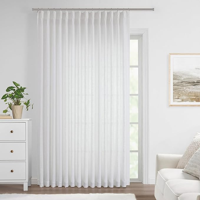 Vision Home White Pinch Pleated Semi Sheer Curtains Textured Light Filtering Window Curtains 108 ... | Amazon (US)