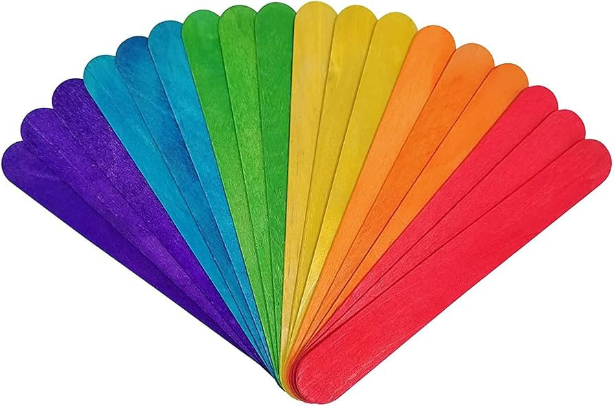 KTOJOY 6\u201d 100 Pcs Colored Jumbo Wooden Craft Sticks Wooden Popsicle Colored Craft Sticks Sti... | Amazon (US)