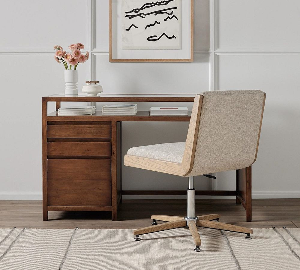 Atwood Upholstered Swivel Desk Chair | Pottery Barn (US)