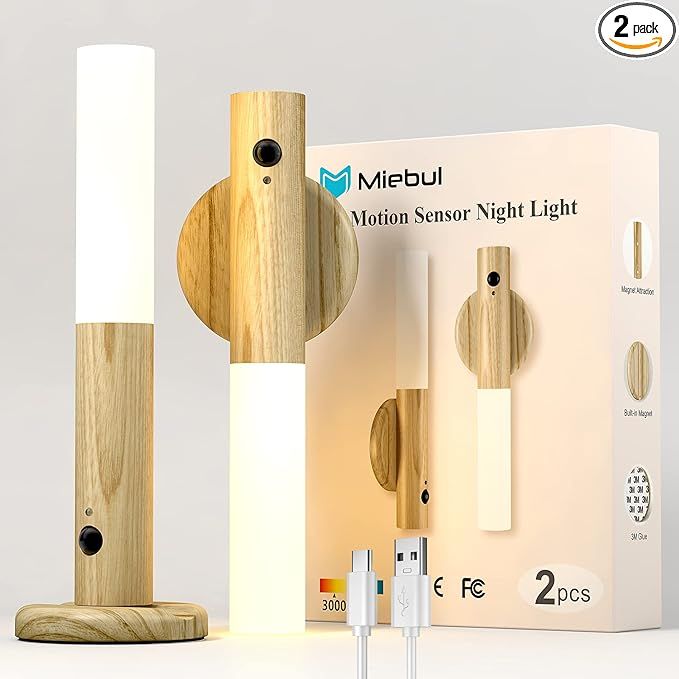 Miebul Motion Sensor Night Light, Rechargeable Body Sensor Night Light Indoor, Magnetic Wooden LE... | Amazon (US)