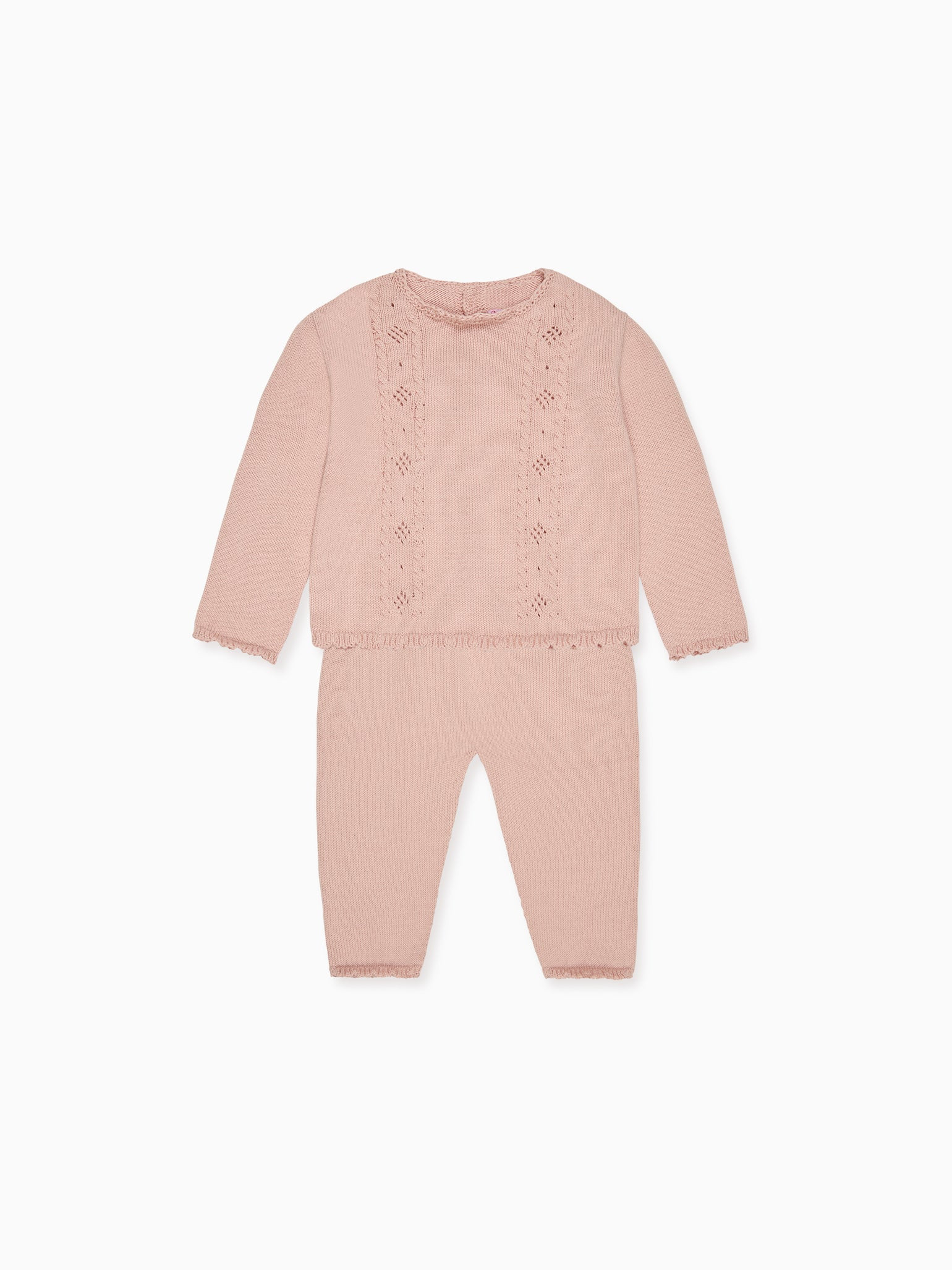 Dusty Pink Nina Cotton Baby Girl Knitted Set | La Coqueta (US)