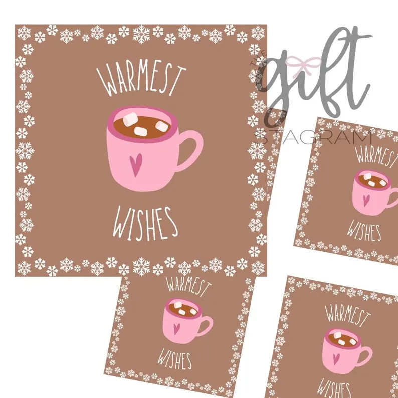 Warmest Wishes Hot Cocoa Gift Tag DIGITAL DOWNLOAD Hot Chocolate Gift Tags Christmas Gift Tag 3x3... | Etsy (US)