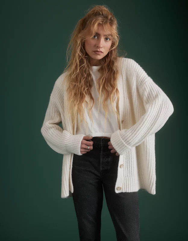 AE77 Premium Mohair Boyfriend Cardigan | American Eagle Outfitters (US & CA)