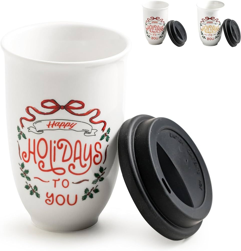 Christmas Holiday Travel Mug, Porcelain Coffee Cup for Coffee, Milk and Cocoa, Christmas Gifts wi... | Amazon (US)