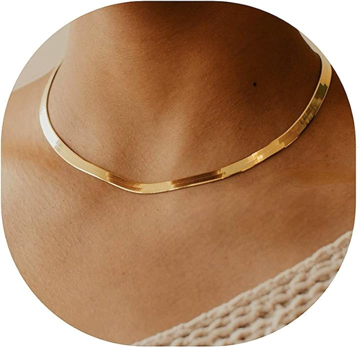 DEARMAY 14K Gold Necklaces for Women, Dainty Gold Herringbone Choker Necklace for Women Thin Laye... | Amazon (US)