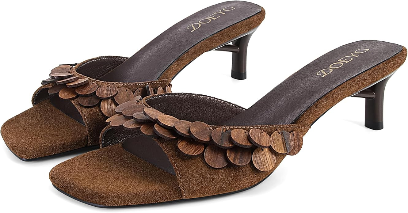 DOEYG Kitten Heel Sandals for Women Suede Slide Sandals Dressy Comfortable Square Open Toe Summer... | Amazon (US)