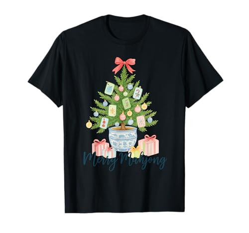 Merry Mahjong Christmas Tree Chinoiserie Holiday T-Shirt | Amazon (US)
