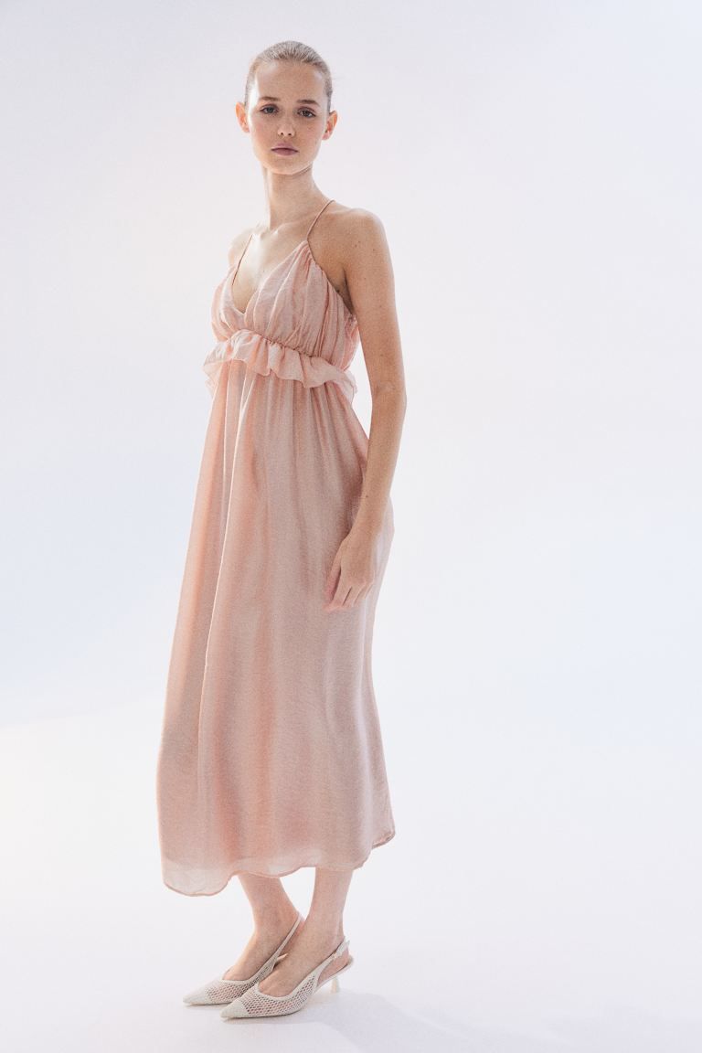 Ruffle-trimmed Dress - V-neck - Sleeveless - Powder pink - Ladies | H&M US | H&M (US + CA)