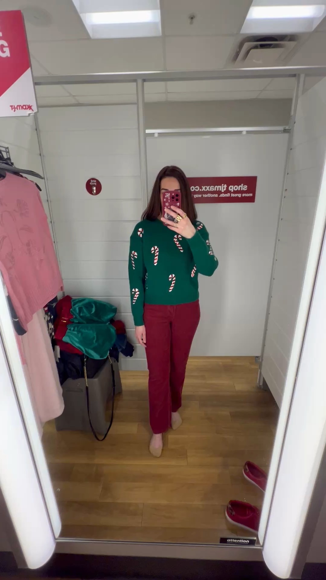 Green candy cane sweater (small). Red corduroy pants (4). #sweater #greensweater #candycanesweater #pants #redpants #corduroypants #christmasoutfit #holidayoutfit 
holiday outfits women
christmas party outfit
holiday party outfit  

#LTKSeasonal #LTKFindsUnder100 #LTKHoliday