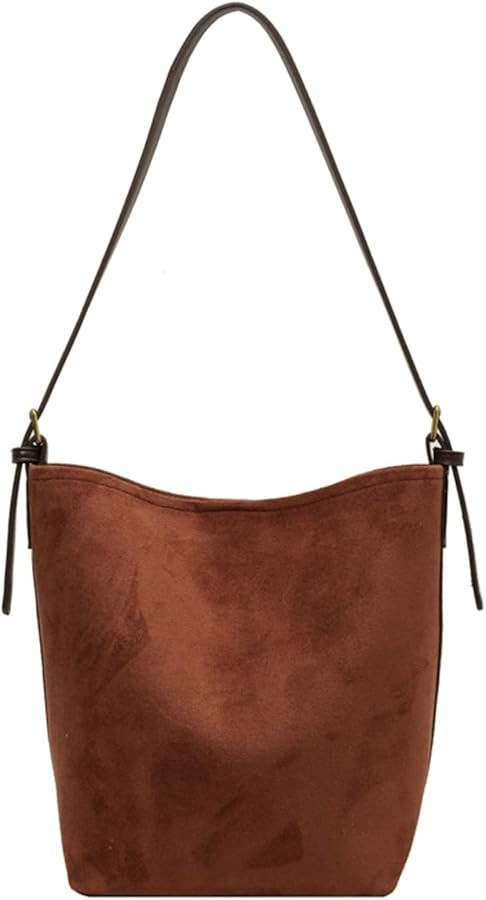 Women Suede Bucket Bag 2024 Fall Bags Trendy Brown Tote Vintage Shoulder Handbag with Pouch Work ... | Amazon (US)