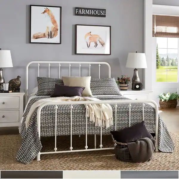 Kae Metal Bed with Beaded Headboard by iNSPIRE Q Classic | Bed Bath & Beyond