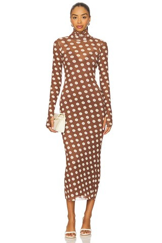 AFRM Shailene Midi Dress in Chocolate Halo Dot from Revolve.com | Revolve Clothing (Global)