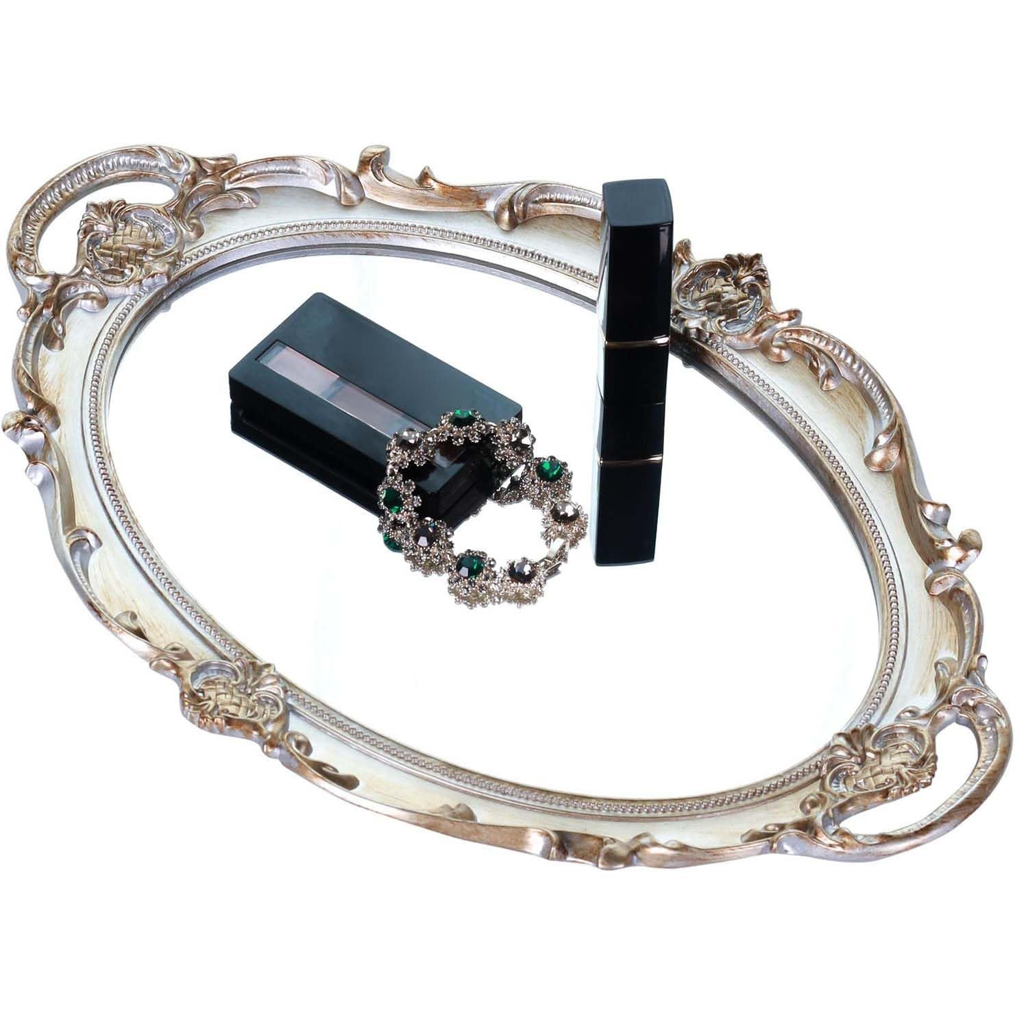 Zosenley Polyresin Ellipse Antique Decorative Mirror Tray, Makeup Organizer, Jewelry Organizer, S... | Amazon (US)