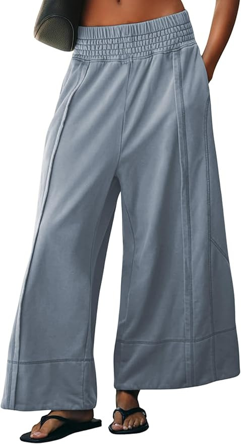 Womens Wide Leg Pants Cotton Baggy Casual Palazzo Sweatpants | Amazon (US)