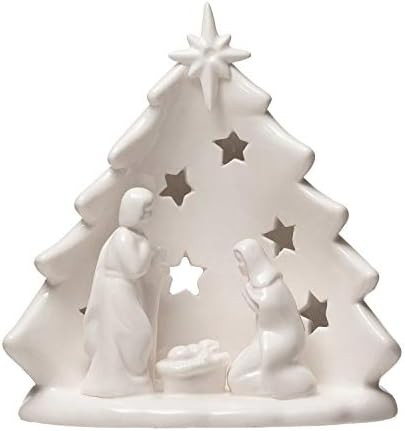 Creative Co-Op Stoneware Holy Family with Tree & Cut-Outs, White | Amazon (US)