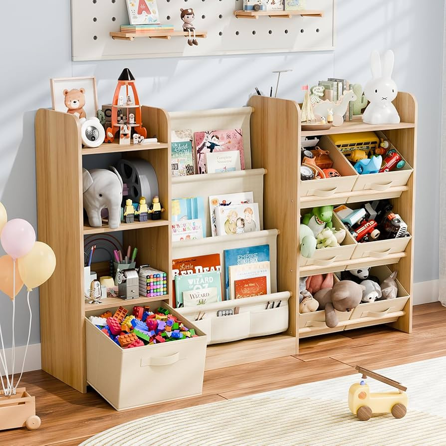 Kids Toy Book Storage Organizer - Large Bookshelf with 7 Removable Bins, Baby Bookshelf and Toy S... | Amazon (US)