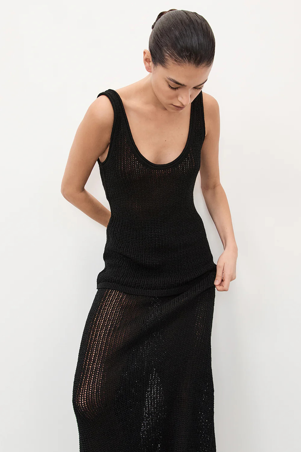 MARGOT BLACK SCOOP CROCHET TANK | DISSH
