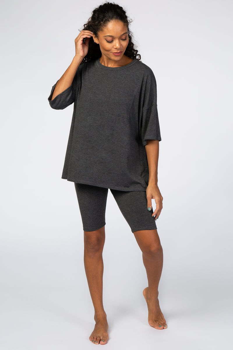 Charcoal Biker Short Sleep Set | PinkBlush Maternity