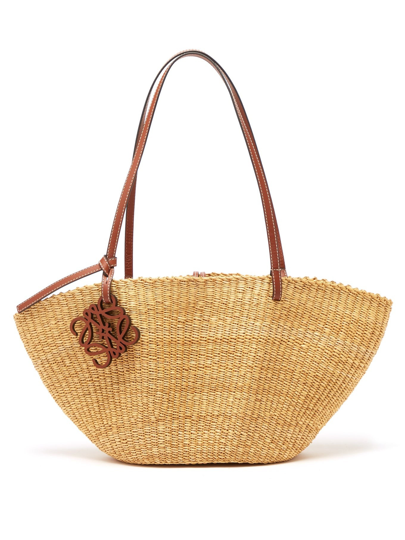 Shell leather-trim raffia tote bag | Loewe | Matches (US)