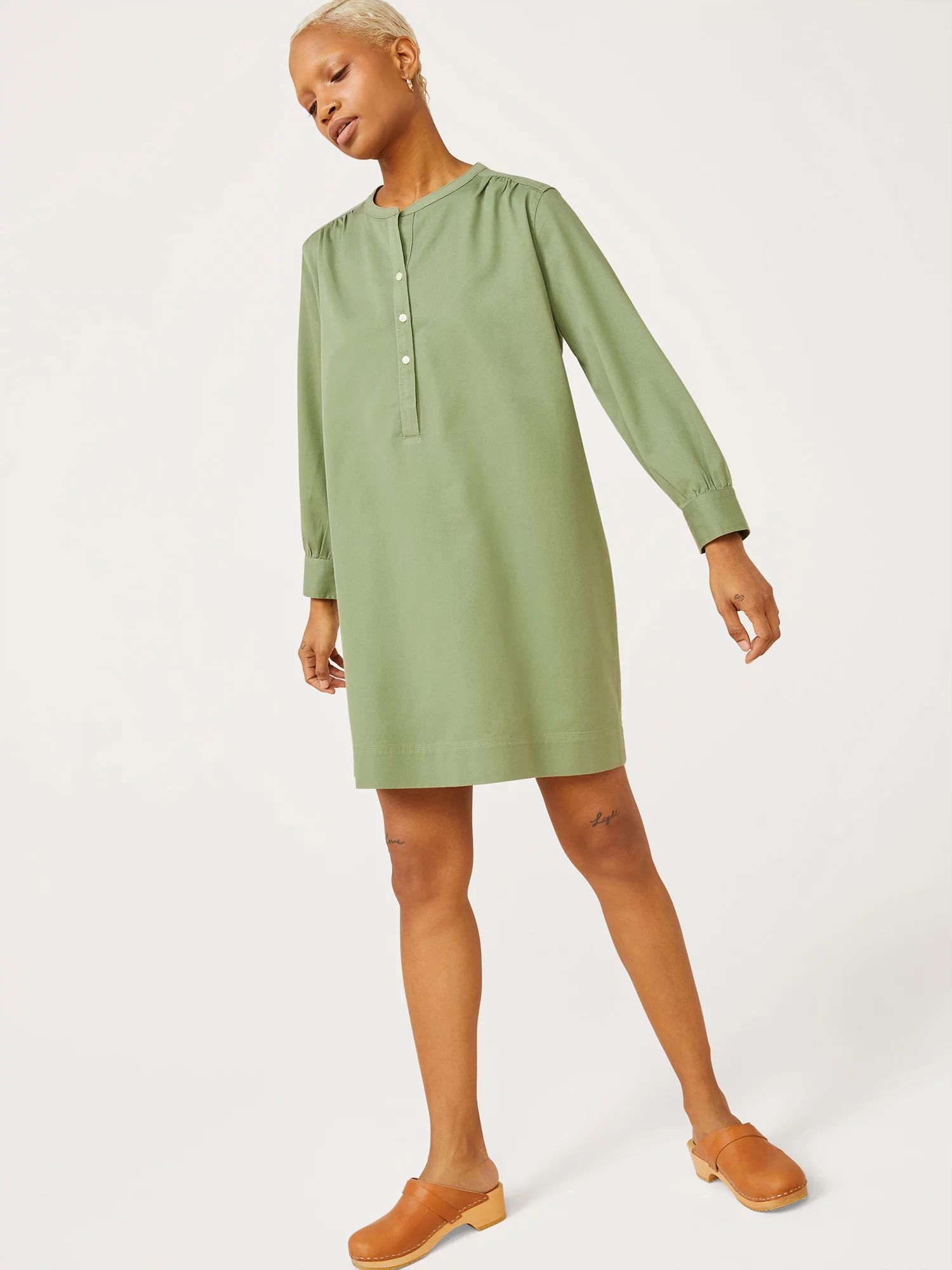 Free Assembly Women's Long Sleeve Shirred Shirtdress | Walmart (US)