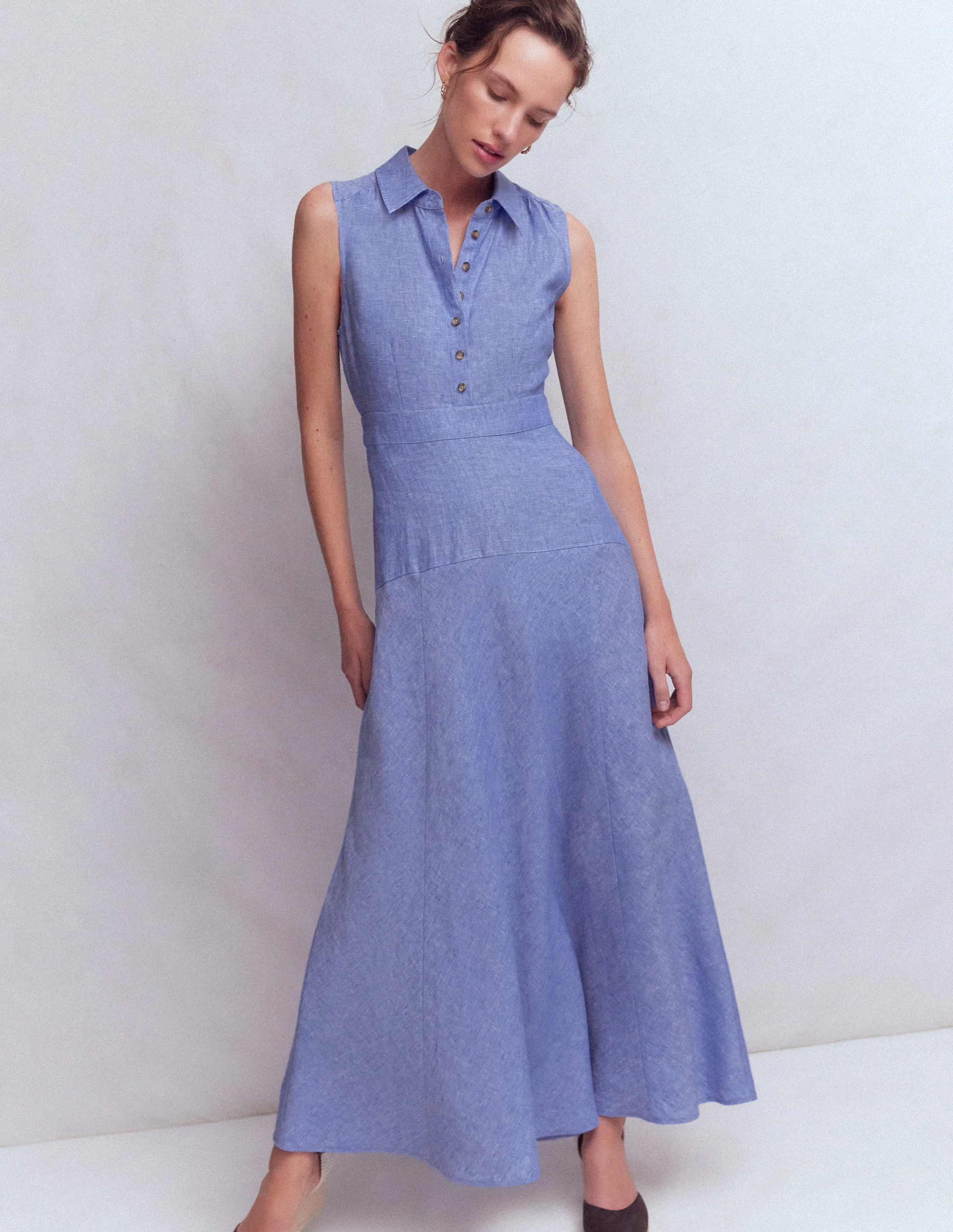 Erma Drop Waist Linen Dress-Chambray | Boden (US)