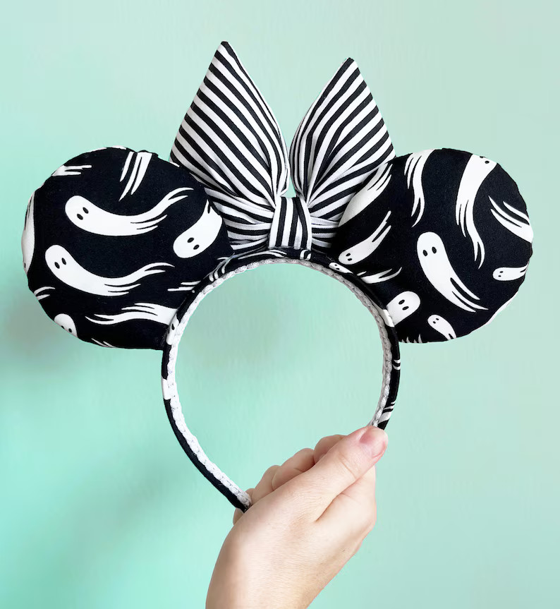 Minnie Halloween Ears Black Minnie Ears Halloween Mickey Ears Ghost Minnie Ears Black Striped Ear... | Etsy (US)