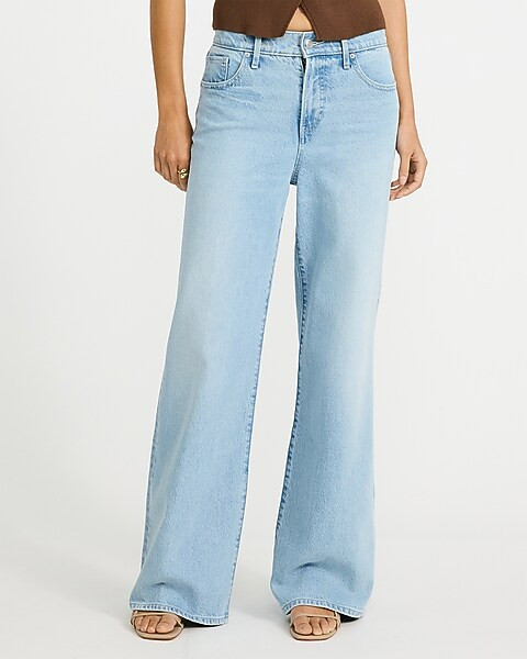 High Waisted Light Wash Seamed Wide Leg Palazzo Jeans, Women's Size:0 Long | Express