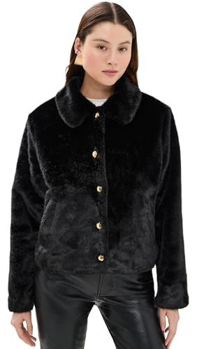 English Factory Women's Faux Fur Collared Jacket, Black, XL | Amazon (US)