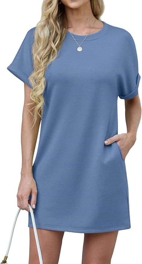 GRECERELLE Women's Summer Casual Fashion Mid Thigh Short T Shirt Dress with Pockets 2025, S-2XL | Amazon (US)