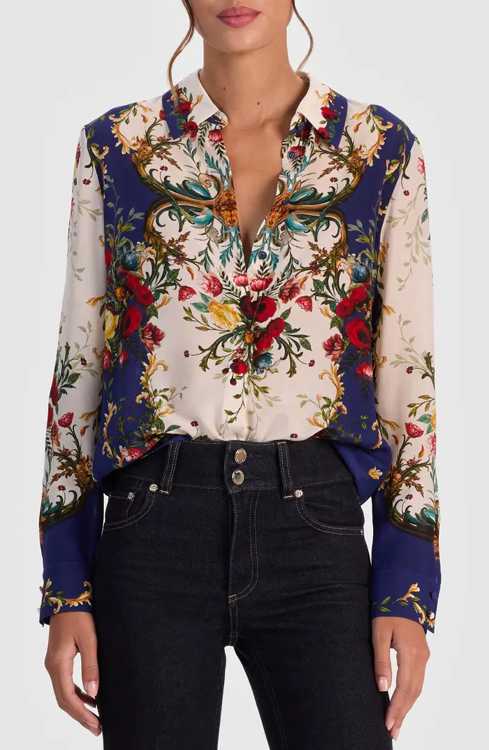 Alice + Olivia Willa Placed Floral Silk Top | Nordstrom | Nordstrom