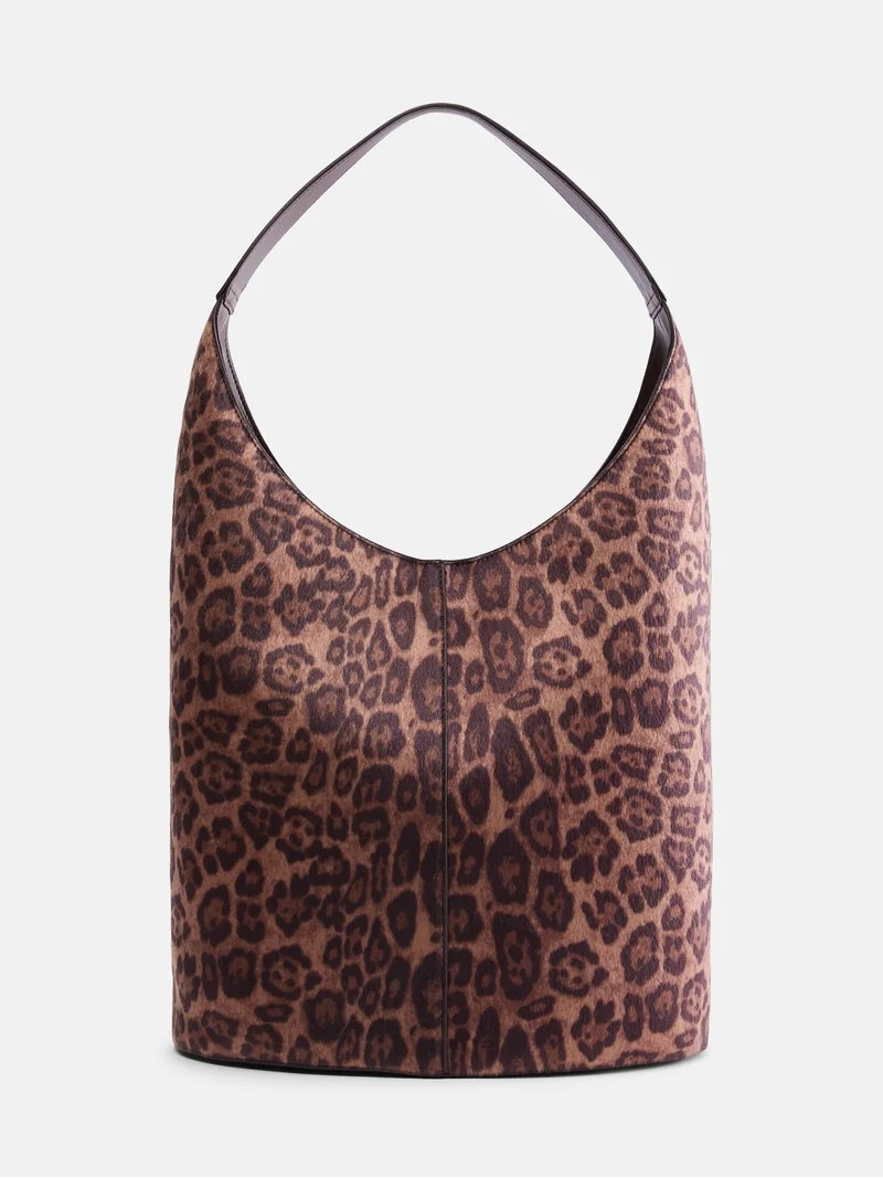 Scenario Women's Faux Suede Bucket Handbag, Leopard Print | Walmart (US)