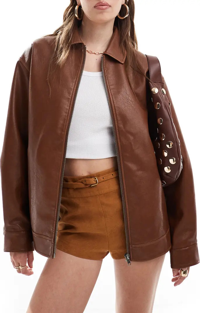 Miss Selfridge Oversize Faux Leather Bomber Jacket | Nordstrom | Nordstrom