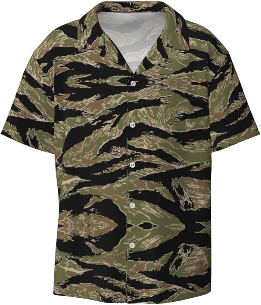 Tiger Stripe Camo Hawaiian Shirt for Men, Summer Casual Fit Short Sleeve Button Down Shirts Beach... | Amazon (US)