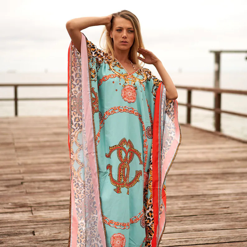 Floral Print Silk Blend Kaftan: Boho Beach Resort Dress Gift For Her Him Birthday Anniversary | Etsy (Global)