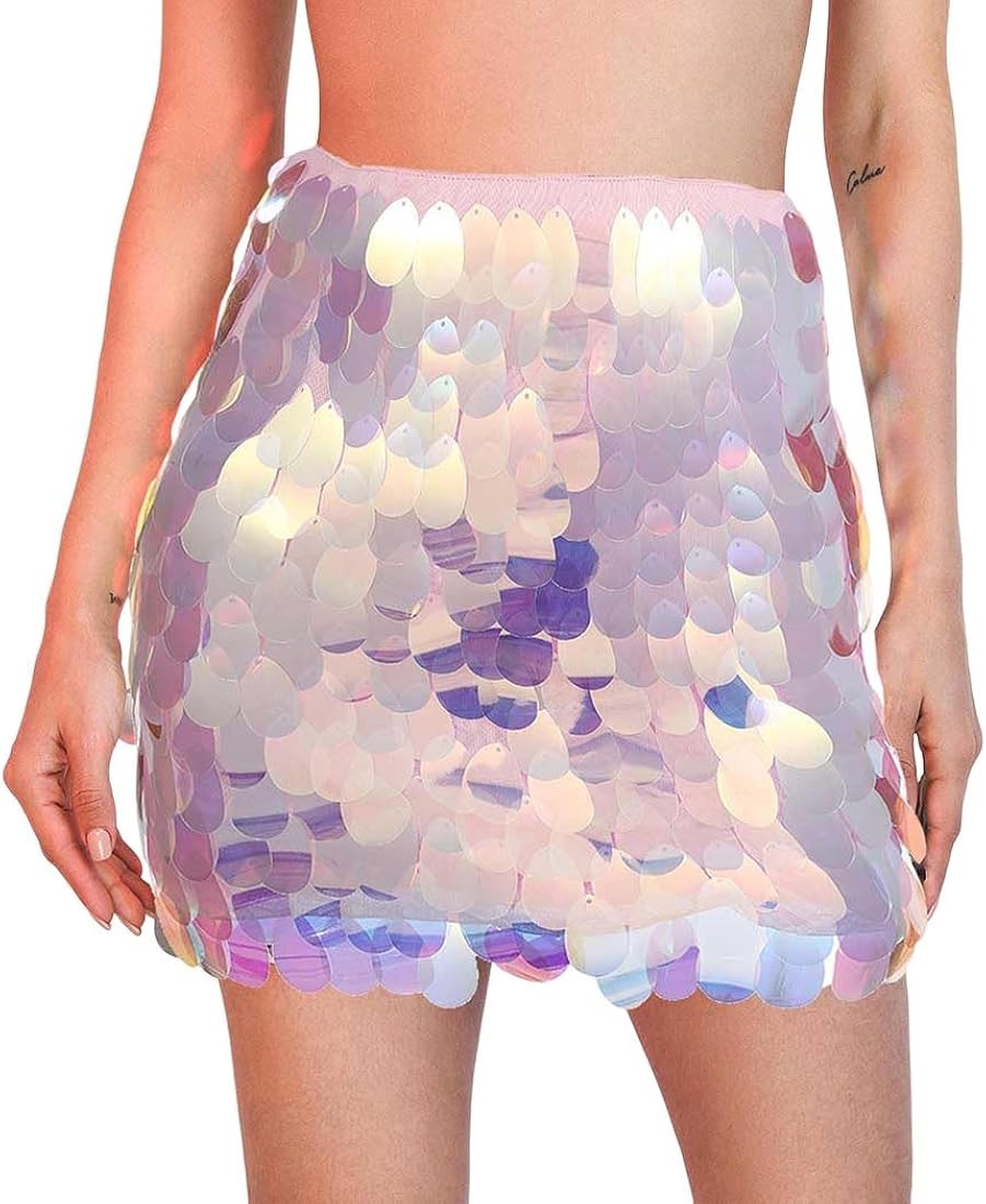 JEWEKY Mini Skirt Sequin Bodycon Skirts Sparkly Hip Skirts Rave Short Skirt for Women and Gilrs | Amazon (US)