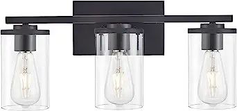 Bathroom Vanity Light Fixtures, 3-Light Vanity Wall Sconces with Clear Shade in Matte Black for B... | Amazon (US)