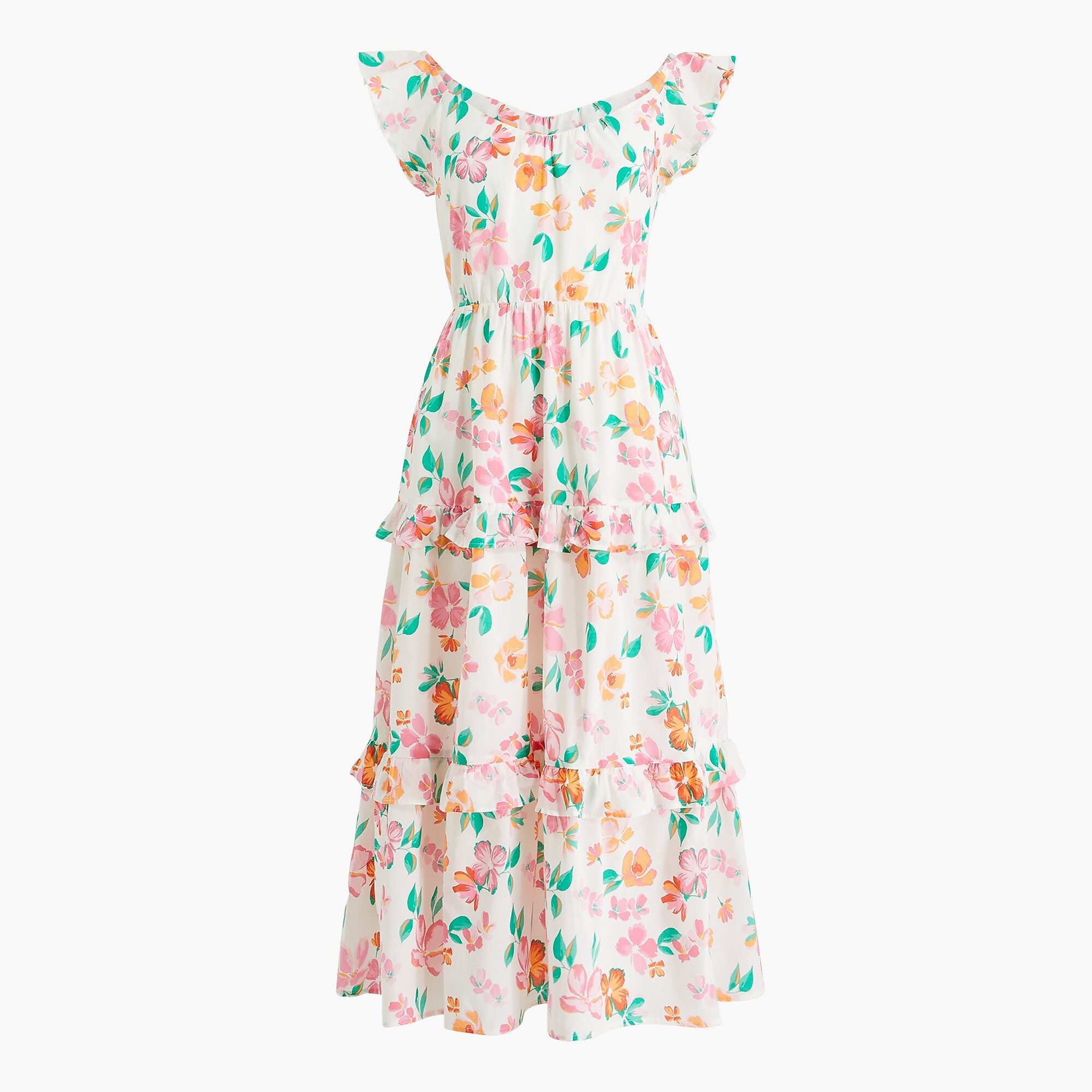 Factory: Flutter-sleeve Ruffle-tiered Midi Dress For Women | J.Crew Factory