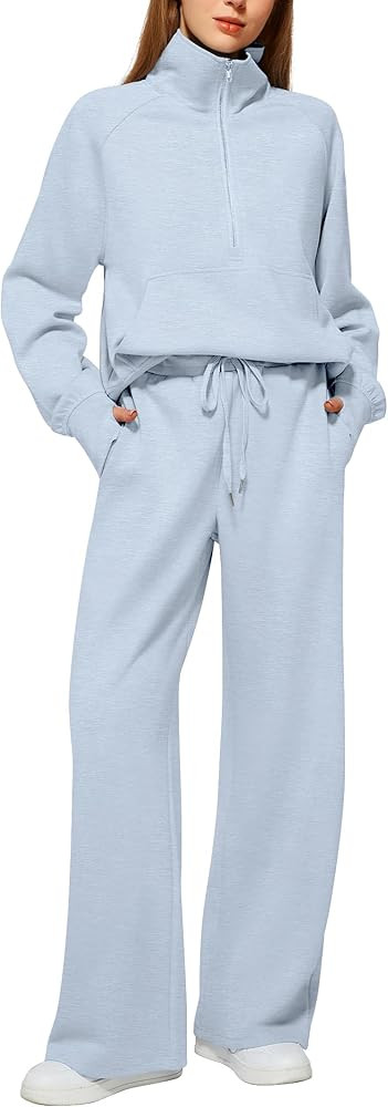 Casly Lamiit Women's 2 Piece Outfits Lounge Set 2025 Oversized Half Zip Sweatshirt Wide Leg Sweat... | Amazon (US)