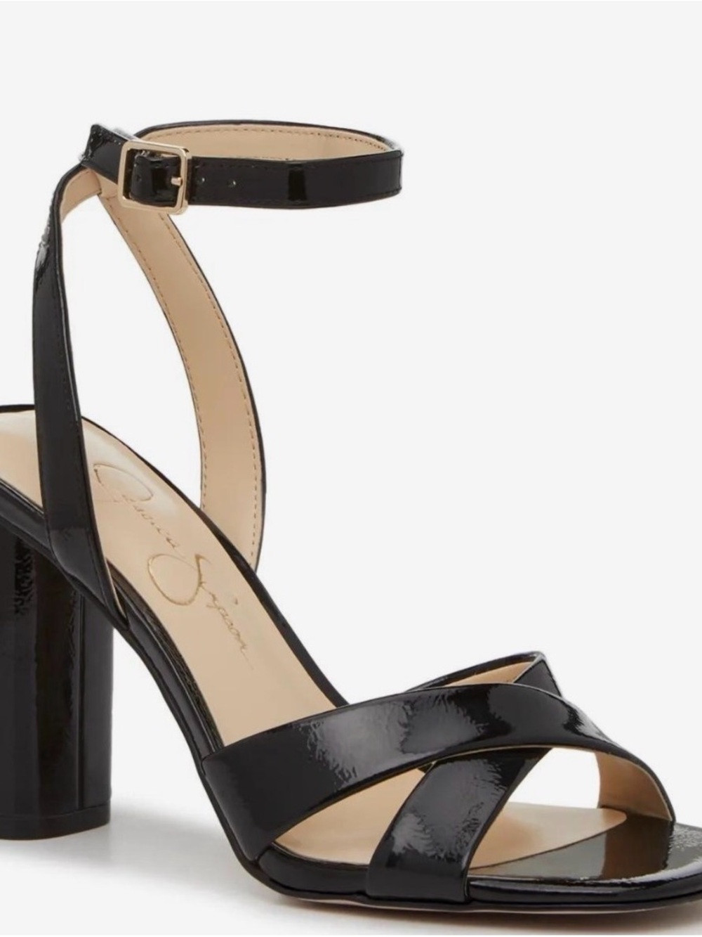 Jessica Simpson Black Patent Ankle-Strap Block Heel Sandals | Poshmark