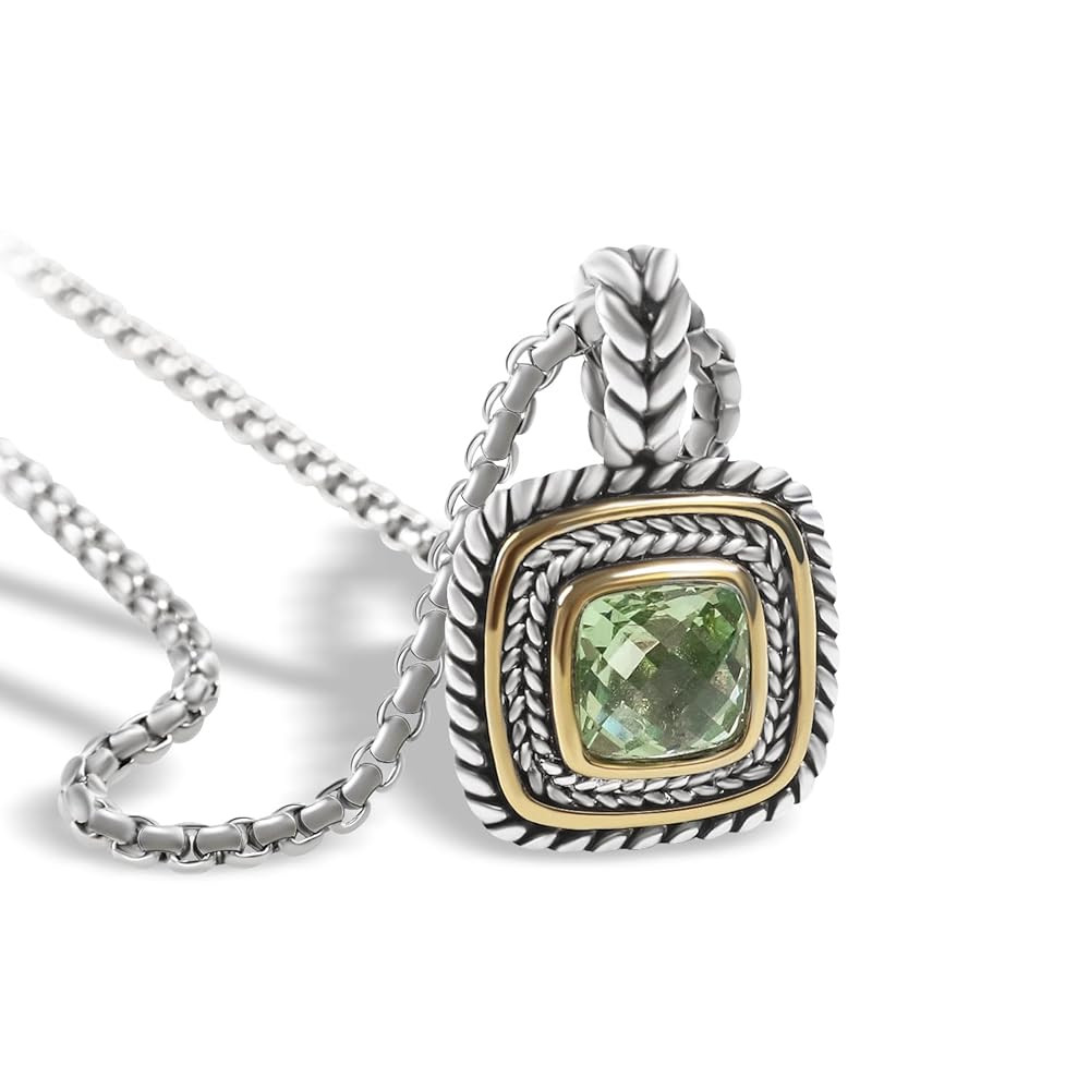 Designer Inspired 7MM CZ Pendant Necklace for Women 18K Gold Plated Two Tone Wheat Cable Necklace... | Amazon (US)