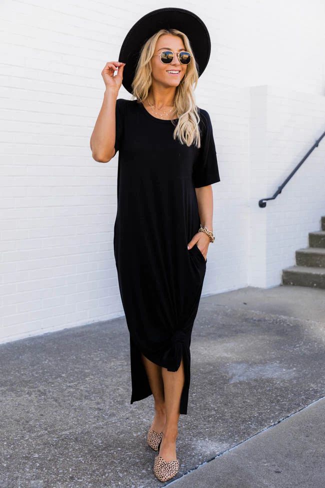 Simple Melody Midi Black T-Shirt Dress | The Pink Lily Boutique