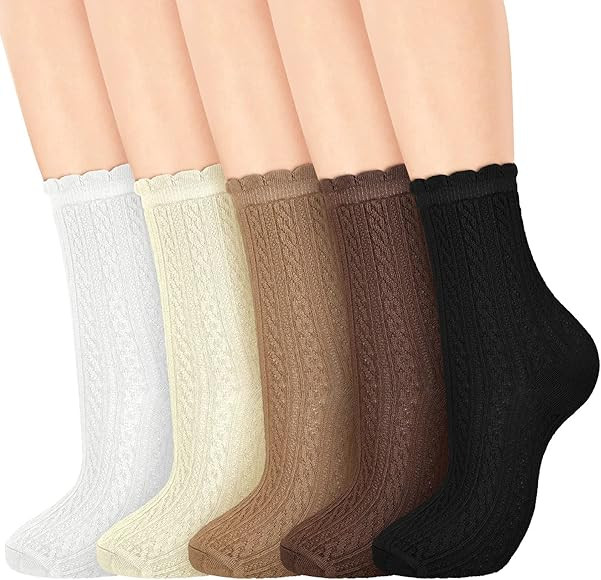 5 Pairs Ruffle Turn Cuff Casual Ankle Socks Women Ankle Socks Princess Lace Ruffle Socks Cute Fri... | Amazon (US)