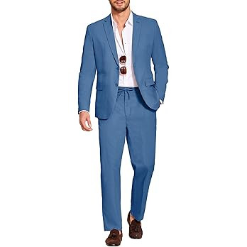 COOFANDY Men's 2 Piece Linen Suits Set Regular Fit Casual Lightweight Blazer Jacket and Pants | Amazon (US)