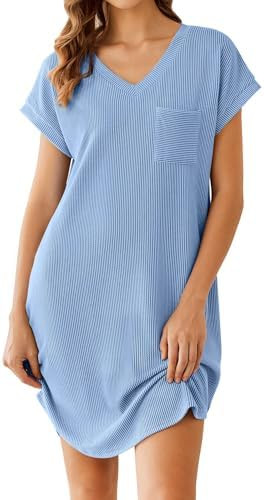 Ekouaer Womens Nightgowns Short Sleeve Sleepshirt V Neck Top Shirt Dress Soft Nightshirts Loose L... | Amazon (US)